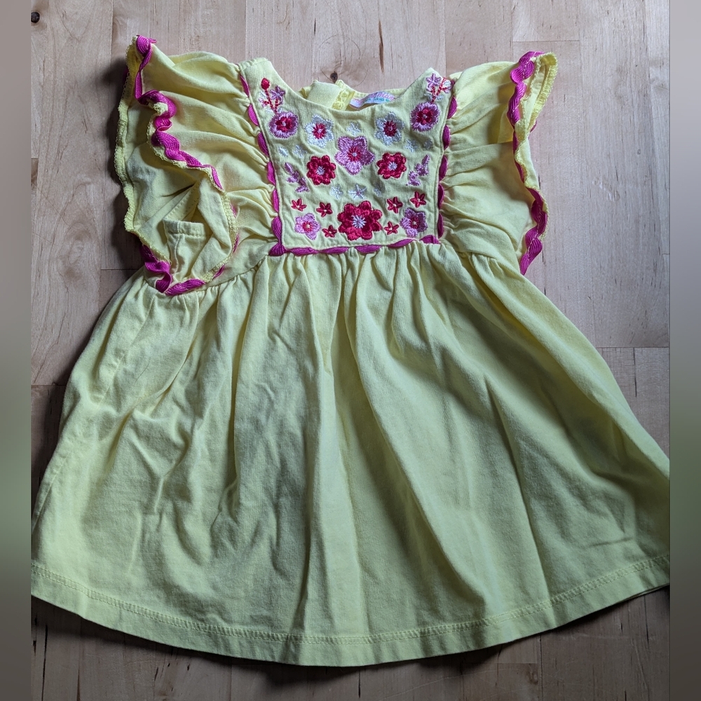 Floral Embroidered Yellow Dress for Kids
